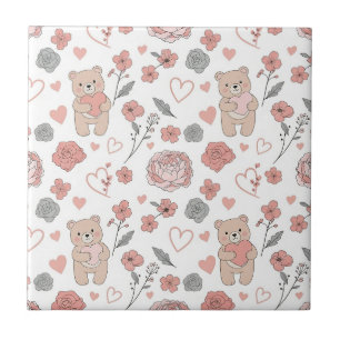 Carreau Motif de coeurs d'ours bébé mignon