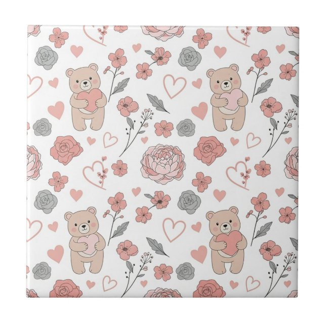 Carreau Motif de coeurs d'ours bébé mignon (Devant)