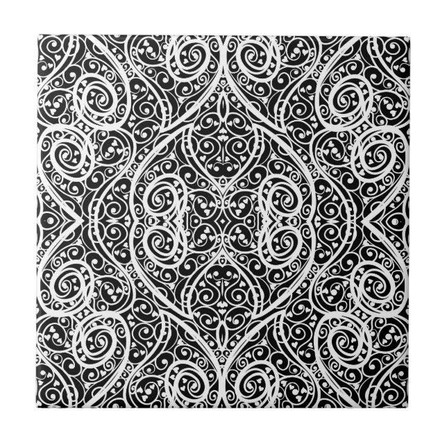 Carreau Motif de cœurs noirs et blancs mignons (Devant)