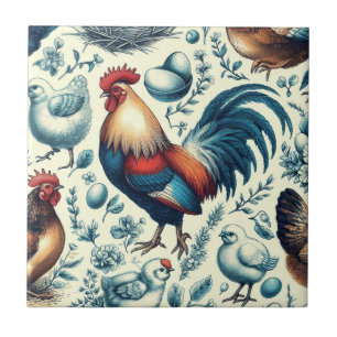 Carreau Motif de coq de ferme Retro