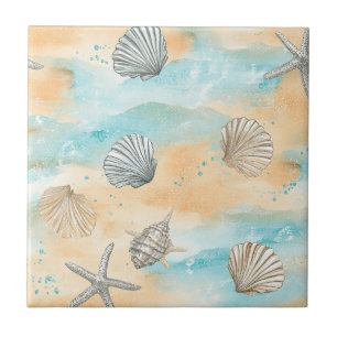 Carreau Motif de coquillage de vacances de plage Aqua