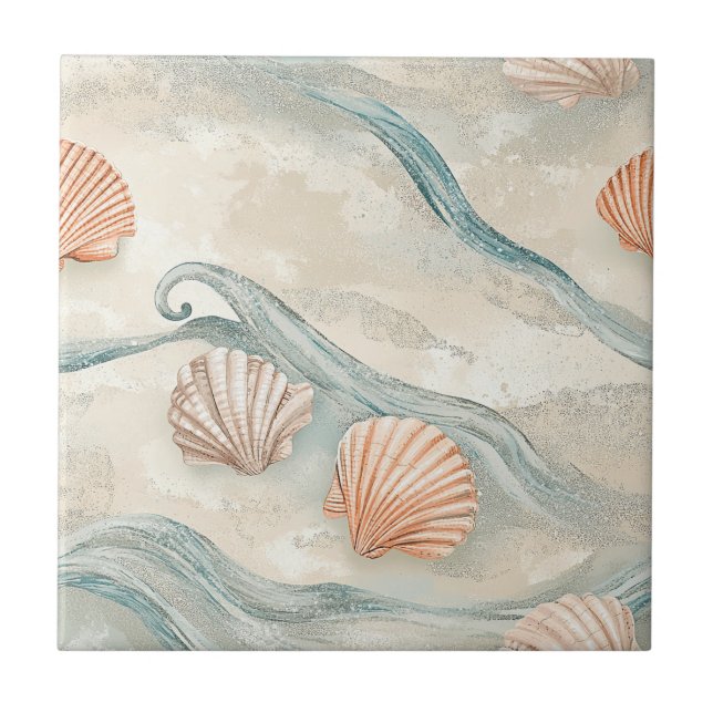Carreau Motif de coquillages de maison de plage (Devant)