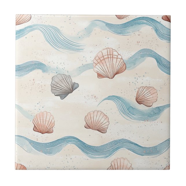 Carreau Motif de coquillages de vagues océaniques (Devant)
