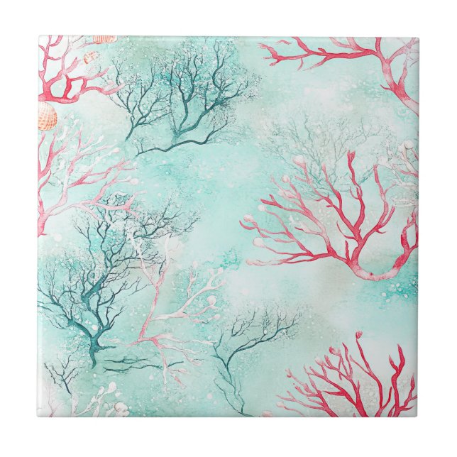 Carreau Motif de corail côtier à l'aquarelle (Devant)