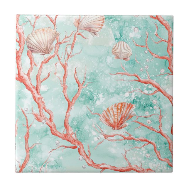 Carreau Motif de corail de la vie marine (Devant)