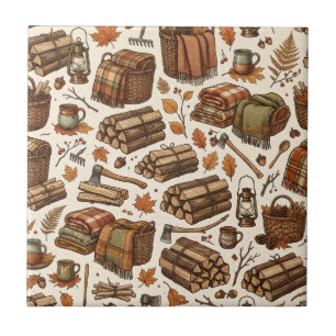 Carreau Motif de cottage automnal cosy avec couvertures et