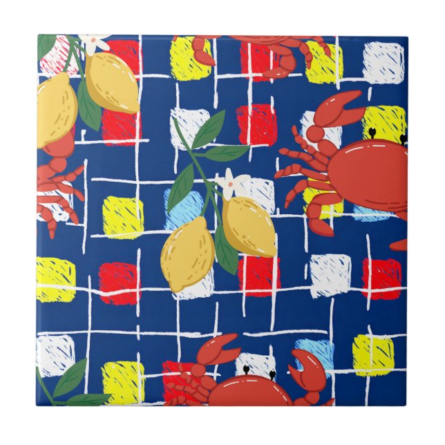 Carreau Motif de crabe côtier et de citron (Devant)