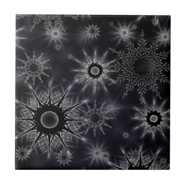 Carreau Motif de cristal de glace sur fond noir (Devant)