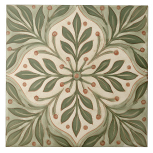 Carreau Motif de croix florale de branche d'olive vintage