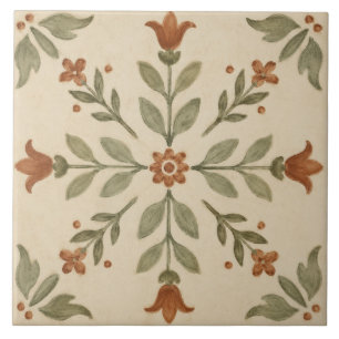 Carreau Motif de croix florale en art folklorique sauge ol