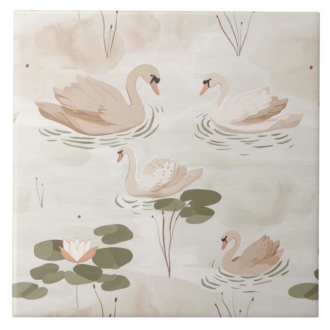 Carreau Motif de cygne d'aquarelle mignonne (Devant)
