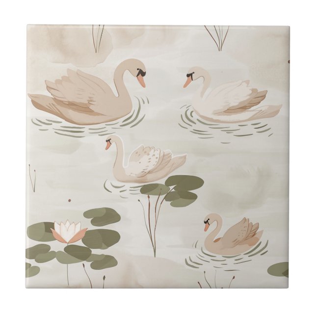 Carreau Motif de cygne d'aquarelle mignonne (Devant)