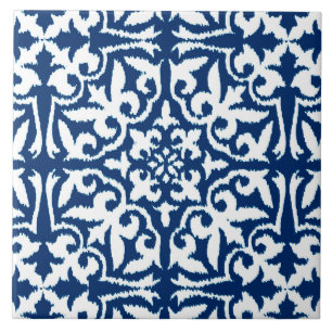 Carreau Motif de damassé d'Ikat - bleu et blanc de cobalt