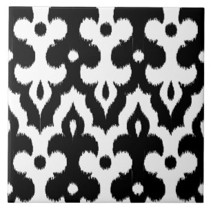 Carreau Motif de damassé d'Ikat de Marocain, noir et blan