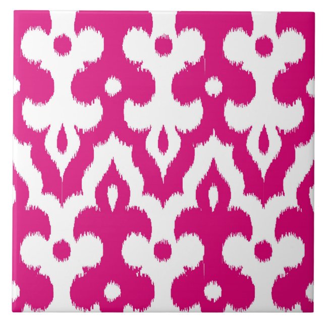 Carreau Motif de damassé d'Ikat de Marocain, rose fuchsia (Devant)
