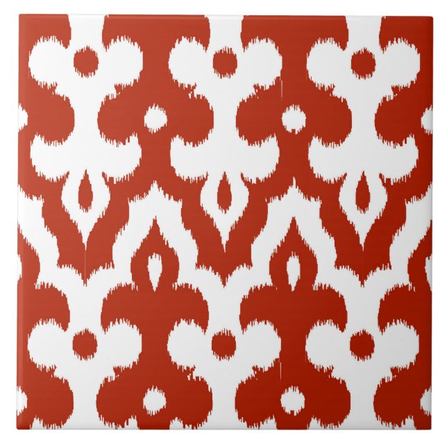 Carreau Motif de damassé d'Ikat de Marocain, rouge-foncé (Devant)