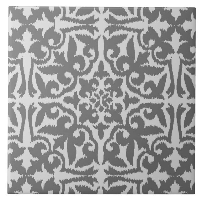 Carreau Motif de damassé d'Ikat - lumière et gris moyen (Devant)
