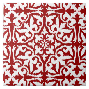 Carreau Motif de damassé d'Ikat - rouge foncé et blanc