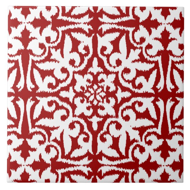 Carreau Motif de damassé d'Ikat - rouge foncé et blanc (Devant)