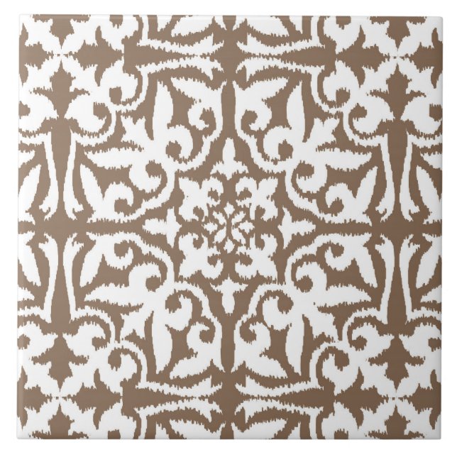 Carreau Motif de damassé d'Ikat - Taupe Tan et blanc (Devant)