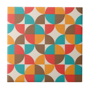 Carreau Motif de demi-cercles colorés du milieu du siècle 