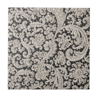 Carreau Motif de dentelle florale noir et blanc orné