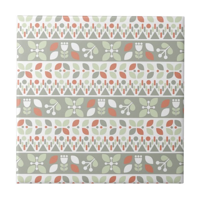Carreau Motif de design floral folklorique scandinave (Devant)