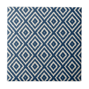 Carreau Motif de diamant d'Ikat en bleu marine et crème
