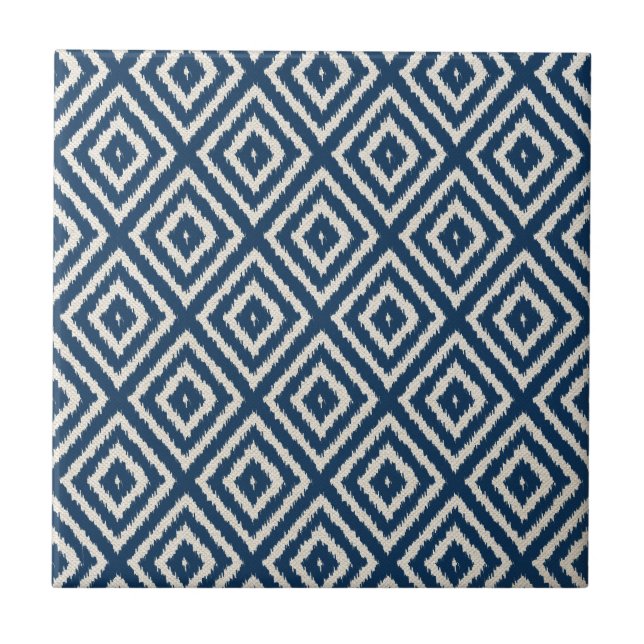 Carreau Motif de diamant d'Ikat en bleu marine et crème (Devant)