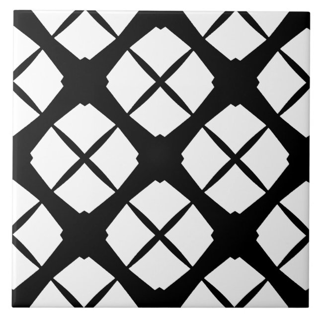 Carreau Motif de diamants moderne urbain noir et blanc (Devant)