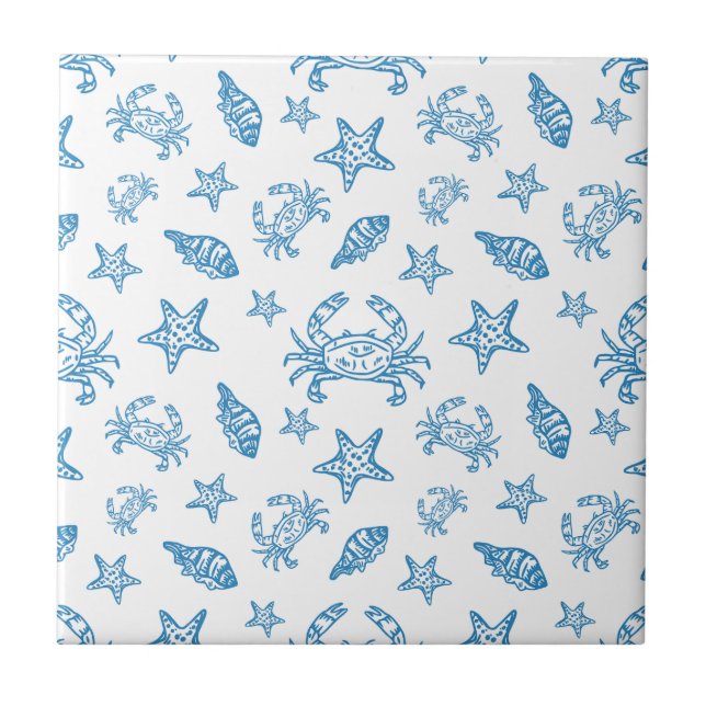 Carreau Motif de doodle de créatures marines nautiques (Devant)