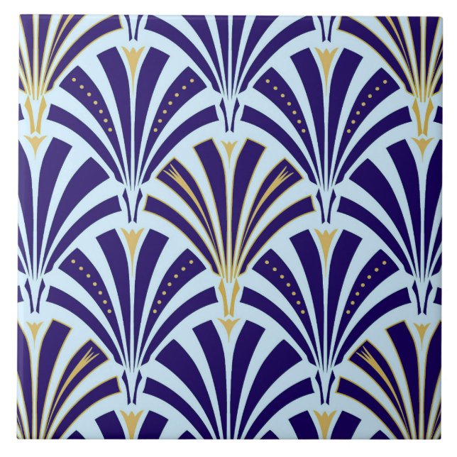 Carreau Motif de fan d'art déco - bleu de cobalt et de (Devant)