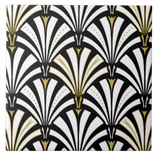 Carreau Motif de fan d'art déco - noir et blanc