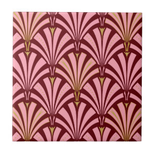 Carreau Motif de fan d'art déco - rose et rouge foncé