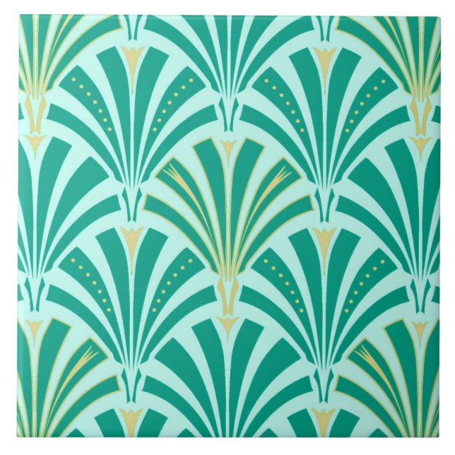 Carreau Motif de fan d'art déco - turquoise sur l'aqua (Devant)