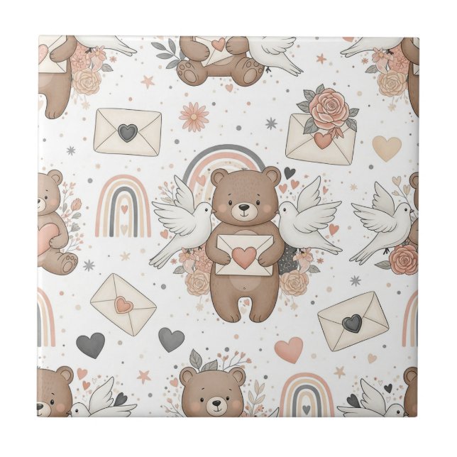 Carreau Motif de fête de bébé ours en peluche neutre (Devant)