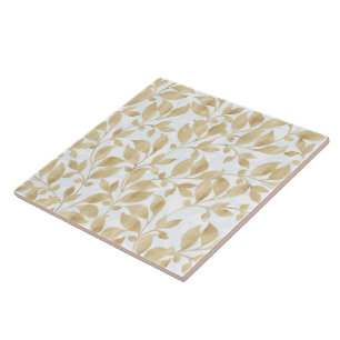 Carreau Motif de feuillage blanc or