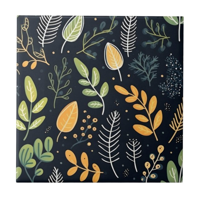 Carreau Motif de feuillage vert et jaune élégant  (Devant)