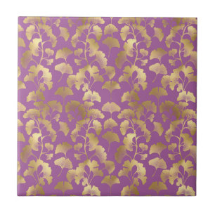 Carreau Motif de feuille de Ginkgo minimal pourpre or