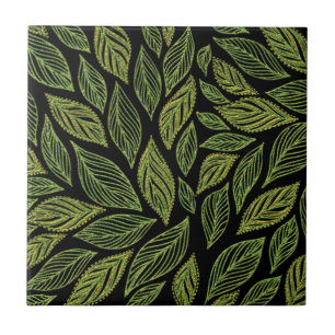 Carreau Motif de feuille de noir d'or vert