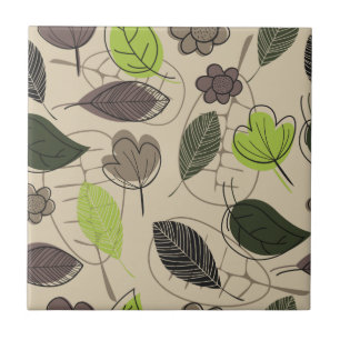 Carreau Motif de feuille moderne en vert et beige