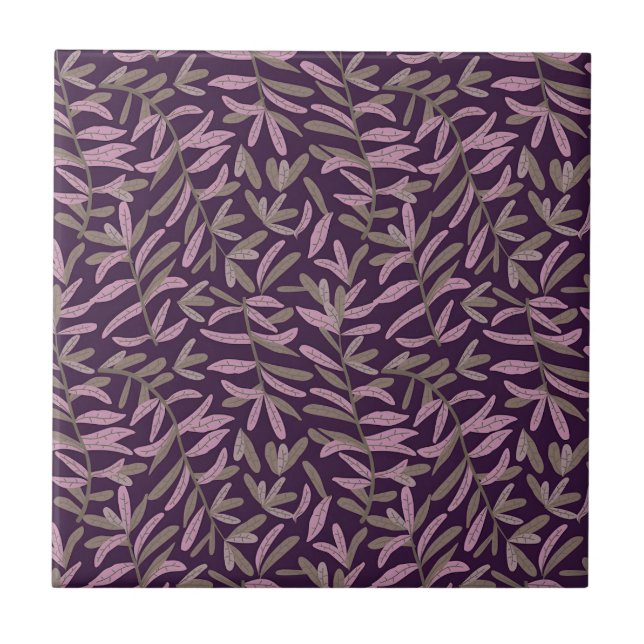 Carreau Motif de feuille rose et vert sur fond violet fonc (Devant)