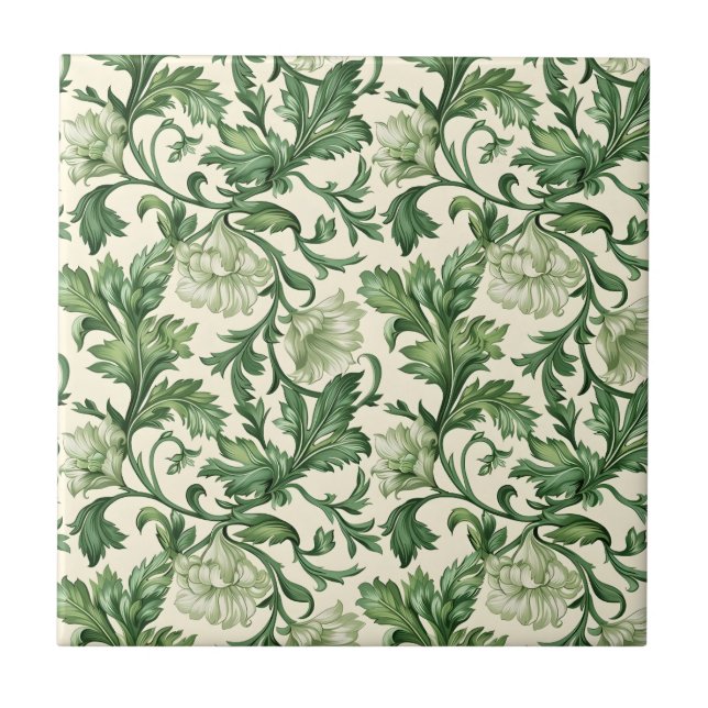 Carreau Motif de feuilles d'acanthe vert foncé orné (Devant)