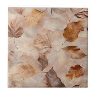 Carreau Motif de feuilles d'automne pressées vintage Brun