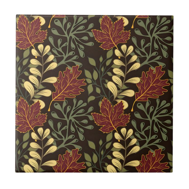 Carreau Motif de feuilles de chêne d'automne en bordeaux e (Devant)