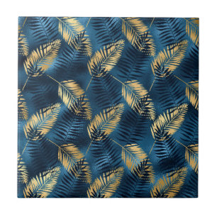Carreau Motif de feuilles de palmier bleu tropical d'été