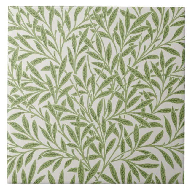 Carreau Motif de feuilles de saule vert vintage (Devant)