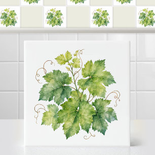 Carreau Motif de feuilles de vigne verte aquarelle