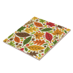 Carreau Motif de feuilles et de glands d'automne colorés
