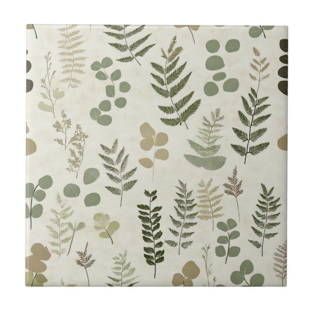 Carreau Motif de feuilles pressées botaniques – Impression (Devant)